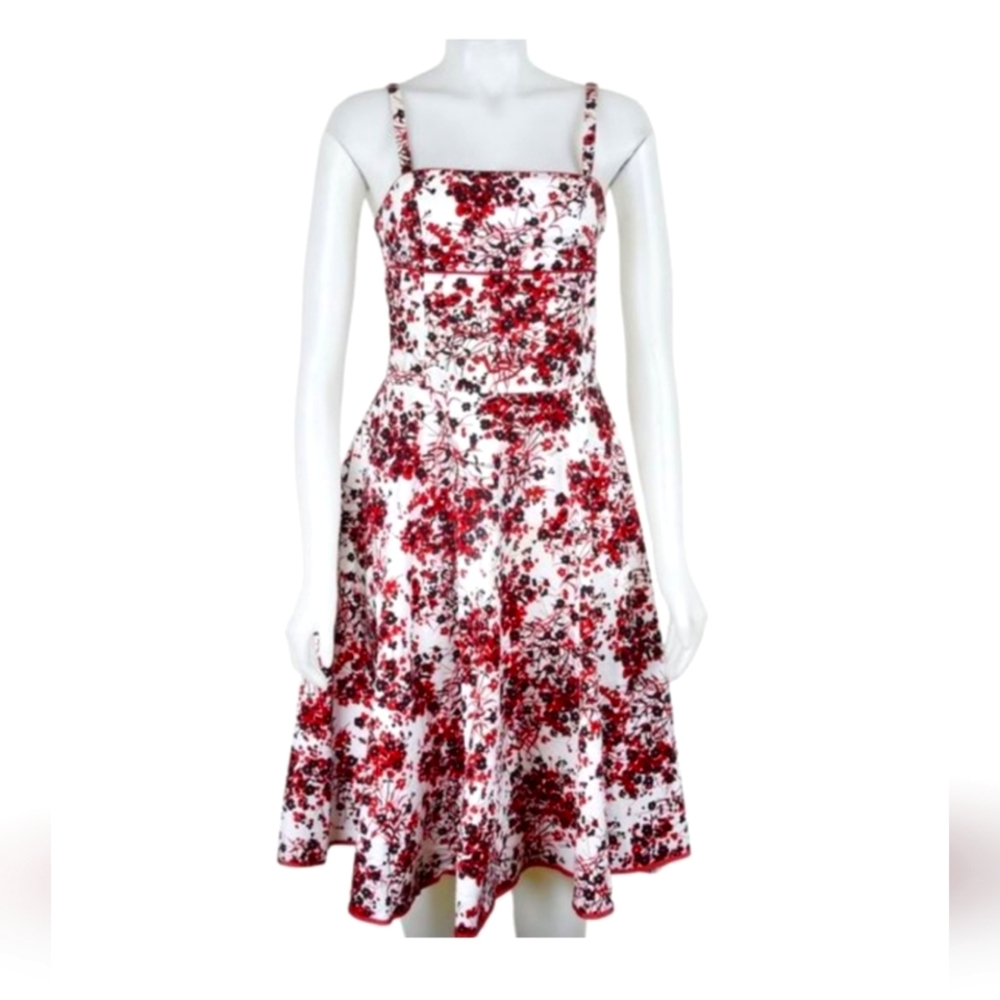 Debbie Shuchat Dress Red White Black Floral Fit & Flare  Size 4‎